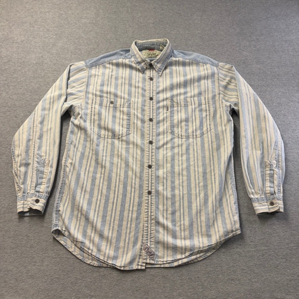 Vintage Levis Shirt Mens Medium Blue Long Sleeve Button Down Striped